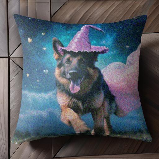 魔法の帽子 ジャーマンシェパードドッグ ピンクのスカート 夜空 星 クッションカバー 45×45cm