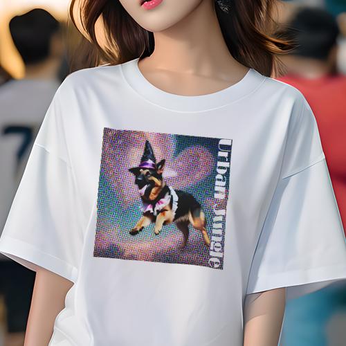 Tシャツ レディース 犬ファン 半袖 春夏 犬柄 プリント カジュアル かわいい 人間用 フィットネス ダンス 魔法の帽子 ジャーマンシェパード ポップアート アーバンジャングル