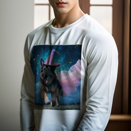 長袖Tシャツ 人間用 メンズ 秋春夏 プリント レジャー アウトドア カジュアル かわいい 犬ファン 魔法の帽子 ジャーマンシェパードドッグ ピンクのスカート 夜空 星