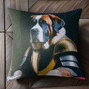 鎧 セントバーナード 貴族 ポートレート クッションカバー 45×45cm アニマル柄 おしゃれ 可愛い クッション本体付き 正方形 犬ファン