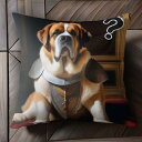 鎧 セントバーナード 王宮 赤いカーペット クエスチョンマーク クッションカバー 45×45cm アニマル柄 おしゃれ 可愛い クッション本体付き 正方形 犬フ...