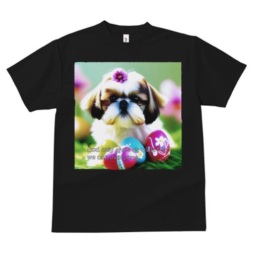 Tシャツ レディース 犬ファン 半袖 春夏 犬柄 プリント カジュアル かわいい 人間用 フィットネス ダンス 花 シーズー イースターエッグ