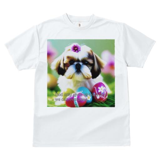 Tシャツ レディース 犬ファン 半袖 春夏 犬柄 プリント カジュアル かわいい 人間用 フィットネス ダンス 花 シーズー イースターエッグ