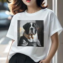 Tシャツ レディース 犬ファン 半袖 春夏 犬柄 プリント カジュアル かわいい 人間用 フィットネス ダンス 騎士 セントバーナード 鎧 モノクロ(4)