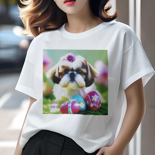 Tシャツ レディース 犬ファン 半袖 春夏 犬柄 プリント カジュアル かわいい 人間用 フィットネス ダンス 花 シーズー イースターエッグ Tシャツ レディース 犬ファン 半袖 春夏 犬柄 プリント カジュアル かわいい 人間用 フィットネス ダンス 花 シーズー イースターエッグ