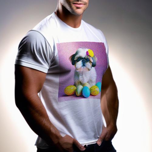 楽天フロントップ楽天市場店Tシャツ メンズ キッズ 犬ファン 半袖 春夏 犬柄 プリント カジュアル かわいい 人間用 フィットネス ダンス イースターエッグ シーズー ヘアアクセサリー ピンクの背景