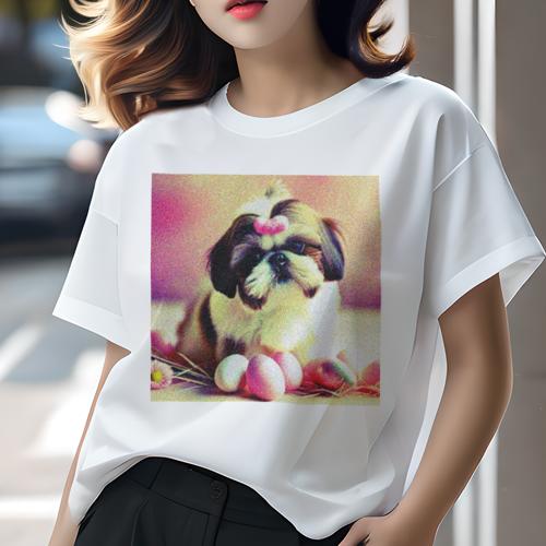 Tシャツ レディース 犬ファン 半袖 春夏 犬柄 プリント カジュアル かわいい 人間用 フィットネス ダンス 卵 シーズー 花 ピンク Tシャツ レディース 犬ファン 半袖 春夏 犬柄 プリント カジュアル かわいい 人間用 フィットネス ダンス 卵 シーズー 花 ピンク