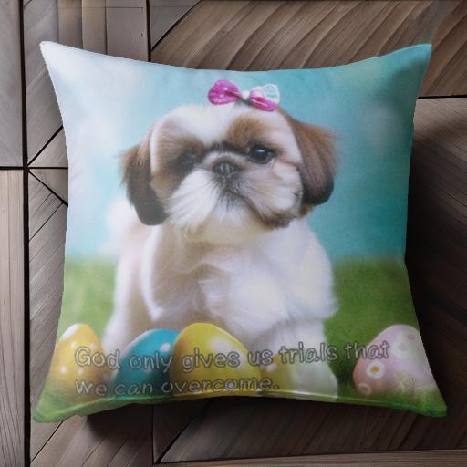 イースターエッグ シーズー リボン クッションカバー 45×45cm アニマル柄 おしゃれ 可愛い クッション..