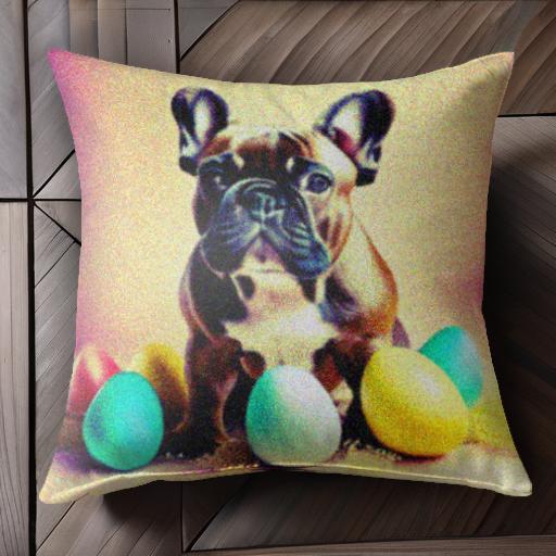 卵 フレンチブルドッグ カラフル 背景 クッションカバー 45×45cm アニマル柄 おしゃれ 可愛い クッショ..