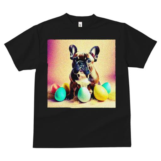 Tシャツ レディース 犬ファン 半袖 春夏 犬柄 プリント カジュアル かわいい 人間用 フィットネス ダンス 卵 フレンチブルドッグ カラフル 背景