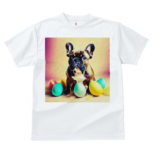 Tシャツ レディース 犬ファン 半袖 春夏 犬柄 プリント カジュアル かわいい 人間用 フィットネス ダンス 卵 フレンチブルドッグ カラフル 背景