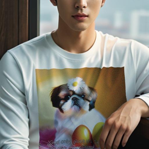 長袖Tシャツ 人間用 メンズ 秋春夏 プリント レジャー アウトドア カジュアル かわいい 犬ファン 卵 シーズー 花 ピンクの毛布