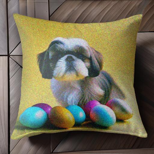 イースターエッグ シーズー カラフルな卵 黄色の背景 クッションカバー 45×45cm アニマル柄 おしゃれ ..
