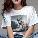 Tシャツ レディース 犬ファン 半袖 春夏 犬柄 プリント カジュアル かわいい 人間用 フィットネス ダンス サーフボード チワワ サングラス(4)