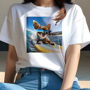 Tシャツ レディース 犬ファン 半袖 春夏 犬柄 プリント カジュアル かわいい 人間用 フィットネス ダンス サングラス チワワ サーフボード 海 太陽(4)