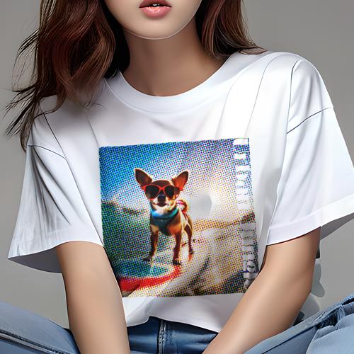Tシャツ レディース 犬ファン 半袖 春夏 犬柄 プリント カジュアル かわいい 人間用 フィットネス ダンス サングラス チワワ 色鮮やか アートデザイン Tシャツ レディース 犬ファン 半袖 春夏 犬柄 プリント カジュアル かわいい 人間用 フィットネス ダンス サングラス チワワ 色鮮やか アートデザイン