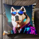 サングラス シベリアンハスキー ジャケット 明るい背景 クッションカバー 45×45cm アニマル柄 おしゃれ 可愛い クッション本体付き 正方形 犬ファン