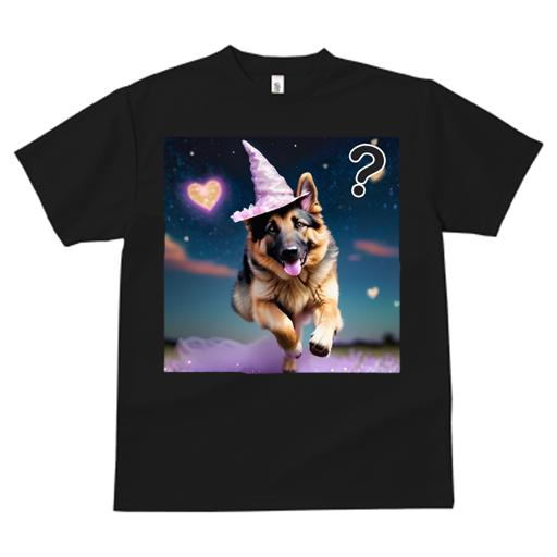 Tシャツ レディース 犬ファン 半袖 春夏 犬柄 プリント カジュアル かわいい 人間用 フィットネス ダンス 魔法の帽子 ジャーマンシェパードドッグ 星空 ハート 夜空