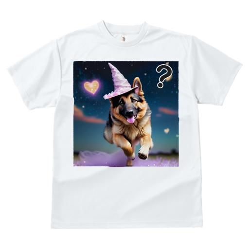 Tシャツ レディース 犬ファン 半袖 春夏 犬柄 プリント カジュアル かわいい 人間用 フィットネス ダンス 魔法の帽子 ジャーマンシェパードドッグ 星空 ハート 夜空