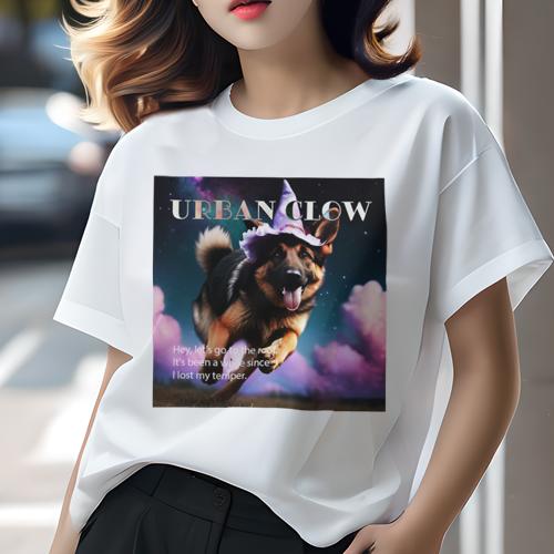 Tシャツ レディース 犬ファン 半袖 春夏 犬柄 プリント カジュアル かわいい 人間用 フィットネス ダンス 魔法使い ジャーマンシェパード 星 夜空