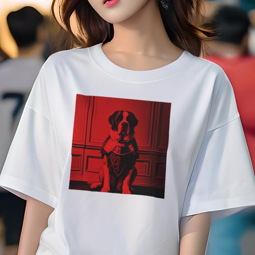 Tシャツ レディース 犬ファン 半袖 春夏 犬柄 プリント カジュアル かわいい 人間用 フィットネス ダンス 鎧 セントバーナード ライト 壁パネル