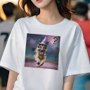 Tシャツ レディース 犬ファン 半袖 春夏 犬柄 プリント カジュアル かわいい 人間用 フィットネス ダンス 魔法帽子 ジャーマンシェパードドッグ 星空 雲 質問マーク(4)