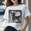 Tシャツ レディース 犬ファン 半袖 春夏 犬柄 プリント カジュアル かわいい 人間用 フィットネス ダンス 帽子 ジャーマンシェパード 星空 雲 パーティー(4)