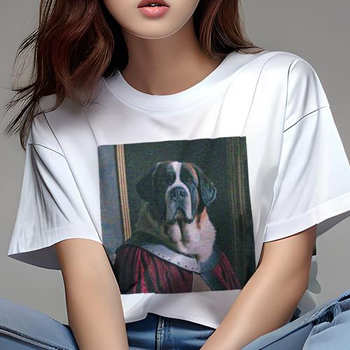 Tシャツ レディース 犬ファン 半袖 春夏 犬柄 プリント カジュアル かわいい 人間用 フィットネス ダンス 騎士 セントバーナード 服 ポートレート(4)