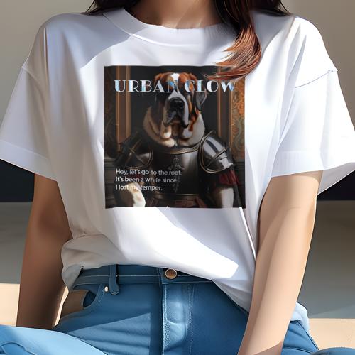 Tシャツ レディース 犬ファン 半袖 春夏 犬柄 プリント カジュアル かわいい 人間用 フィットネス ダンス 鎧 セントバーナード 室内 肖像画風