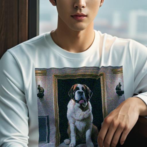 長袖Tシャツ 人間用 メンズ 秋春夏 プリント レジャー アウトドア カジュアル かわいい 犬ファン 額縁 セントバーナード 彫像 ランプ