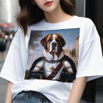 Tシャツ メンズ キッズ 犬ファン 半袖 春夏 犬柄 プリント カジュアル かわいい 人間用 フィットネス ダンス 鎧 セントバーナード 城 ゴシック建築