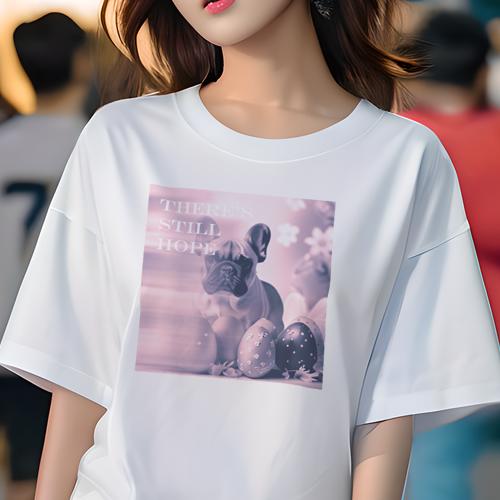 Tシャツ レディース 犬ファン 半袖 春夏 犬柄 プリント カジュアル かわいい 人間用 フィットネス ダンス イースターエッグ フレンチブルドッグ 花