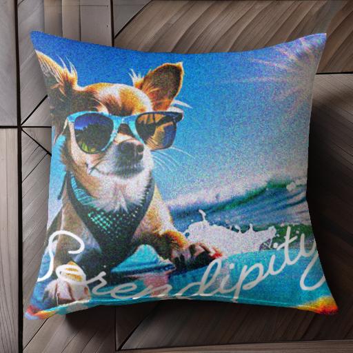 サングラス チワワ サーフィン 波 海 太陽 クッションカバー 45×45cm アニマル柄 おしゃれ 可愛い クッション本体付き 正方形 犬ファン