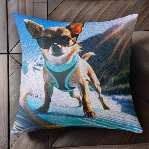 サーフボード チワワ サングラス 海 波 太陽 クッションカバー 45×45cm アニマル柄 おしゃれ 可愛い クッション本体付き 正方形 犬ファン