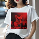 Tシャツ レディース 犬ファン 半袖 春夏 犬柄 プリント カジュアル かわいい 人間用 フィットネス ダンス 卵 ブルドッグ 赤い背景 チョコレート