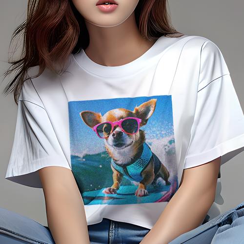 Tシャツ レディース 犬ファン 半袖 春夏 犬柄 プリント カジュアル かわいい 人間用 フィットネス ダンス サングラス チワワ サーフィン 海 水 Tシャツ レディース 犬ファン 半袖 春夏 犬柄 プリント カジュアル かわいい 人間用 フィットネス ダンス サングラス チワワ サーフィン 海 水