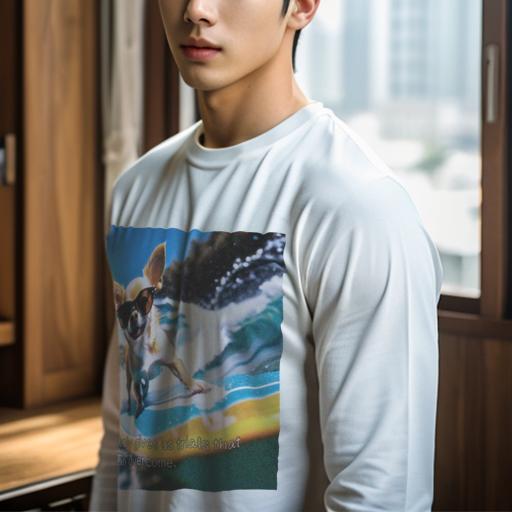 長袖Tシャツ 人間用 メンズ 秋春夏 プリント レジャー アウトドア カジュアル かわいい 犬ファン サングラス チワワ サーフボード 波 海 青空