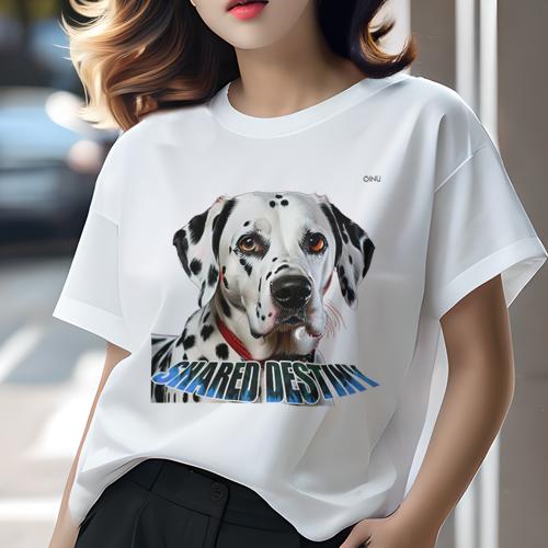 Tシャツ レディース 犬ファン 半袖 春夏 犬柄 プリント カジュアル かわいい 人間用 フィットネス ダンス 赤い首輪 ダルメシアン