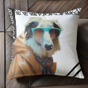 サングラス ボーダーコリー コート スカーフ クッションカバー 45×45cm アニマル柄 おしゃれ 可愛い クッション本体付き 正方形 犬ファン