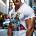 Tシャツ メンズ キッズ 犬ファン 半袖 春夏 犬柄 プリント カジュアル かわいい 人間用 フィットネス ダンス サングラス ボーダーコリー 赤いジャケット ネクタイ