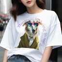 Tシャツ メンズ キッズ 犬ファン 半袖 春夏 犬柄 プリント カジュアル かわいい 人間用 フィットネス ダンス サングラス ボルゾイ コート