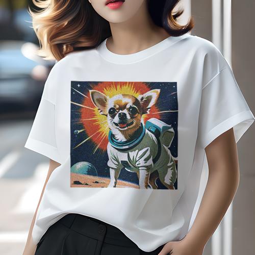 Tシャツ レディース 犬ファン 半袖 春夏 犬柄 プリント カジュアル かわいい 人間用 フィットネス ダンス 宇宙服 チワワ 宇宙 惑星 スター Tシャツ レディース 犬ファン 半袖 春夏 犬柄 プリント カジュアル かわいい 人間用 フィットネス ダンス 宇宙服 チワワ 宇宙 惑星 スター