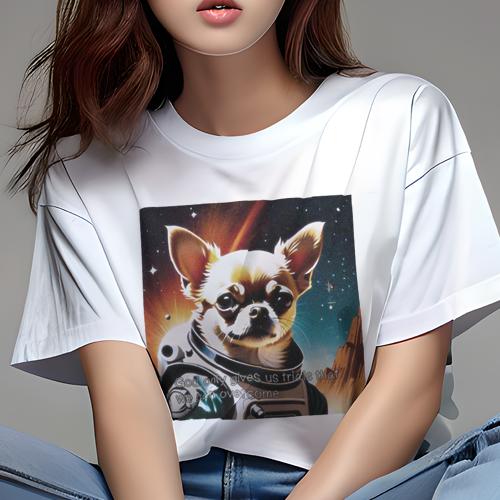 Tシャツ レディース 犬ファン 半袖 春夏 犬柄 プリント カジュアル かわいい 人間用 フィットネス ダンス 宇宙服 チワワ 宇宙 星 惑星 Tシャツ レディース 犬ファン 半袖 春夏 犬柄 プリント カジュアル かわいい 人間用 フィットネス ダンス 宇宙服 チワワ 宇宙 星 惑星
