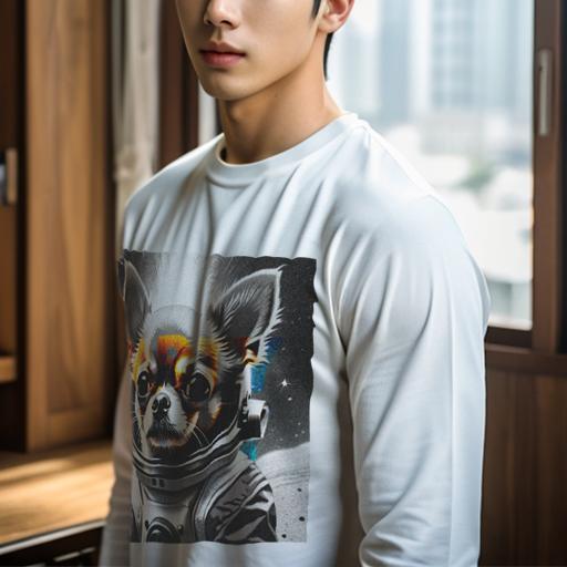 楽天フロントップ楽天市場店長袖Tシャツ 人間用 メンズ 秋春夏 プリント レジャー アウトドア カジュアル かわいい 犬ファン 宇宙 チワワ 宇宙服 スペースヘルメット キラキラ