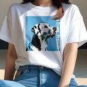 Tシャツ レディース 犬ファン 半袖 春夏 犬柄 プリント カジュアル かわいい 人間用 フィットネス ダンス 青い背景 ダルメシアン アート ポップアート(4)