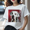 Tシャツ レディース 犬ファン 半袖 春夏 犬柄 プリント カジュアル かわいい 人間用 フィットネス ダンス 赤い背景 ダルメシアン アーバンジャングル ポップアート