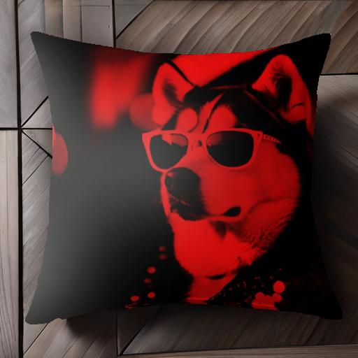 サングラス 柴犬 夜景 赤色 クッションカバー 45×45cm アニマル柄 おしゃれ 可愛い クッション本体付き 正方形 犬ファン