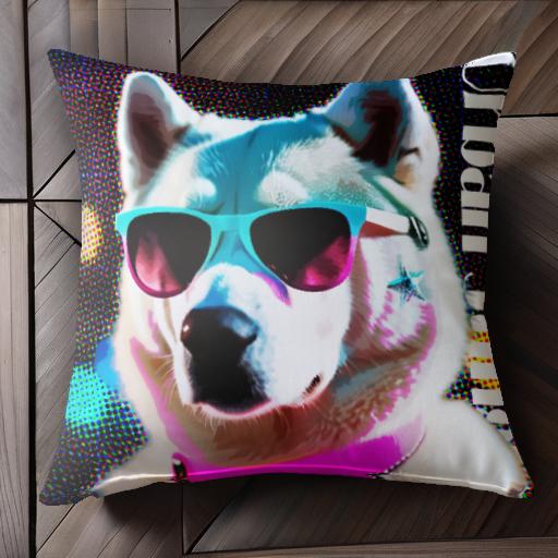 サングラス ハスキー ピンクの首輪 星のイヤリング ポップアート クッションカバー 45×45cm アニマル柄..