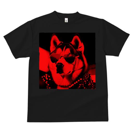 Tシャツ レディース 犬ファン 半袖 春夏 犬柄 プリント カジュアル かわいい 人間用 フィットネス ダンス サングラス シベリアンハスキー スタッズジャケット 赤色フィルター