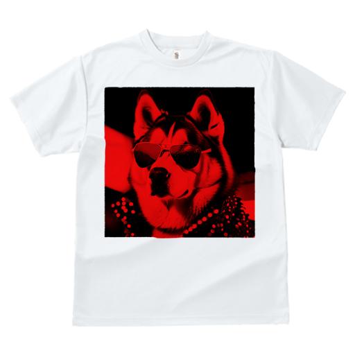 Tシャツ レディース 犬ファン 半袖 春夏 犬柄 プリント カジュアル かわいい 人間用 フィットネス ダンス サングラス シベリアンハスキー スタッズジャケット 赤色フィルター
